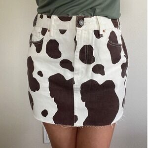 Pacsun Cow Print Mini‎ Skirt size 25 Brown White Denim Y2K Western Cowgirl
